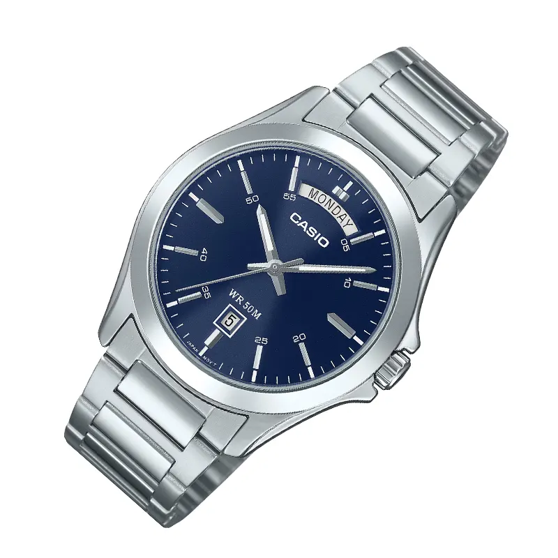 Casio Enticer Blue Dial Silver Men's Watch- MTP-1370D-2A2